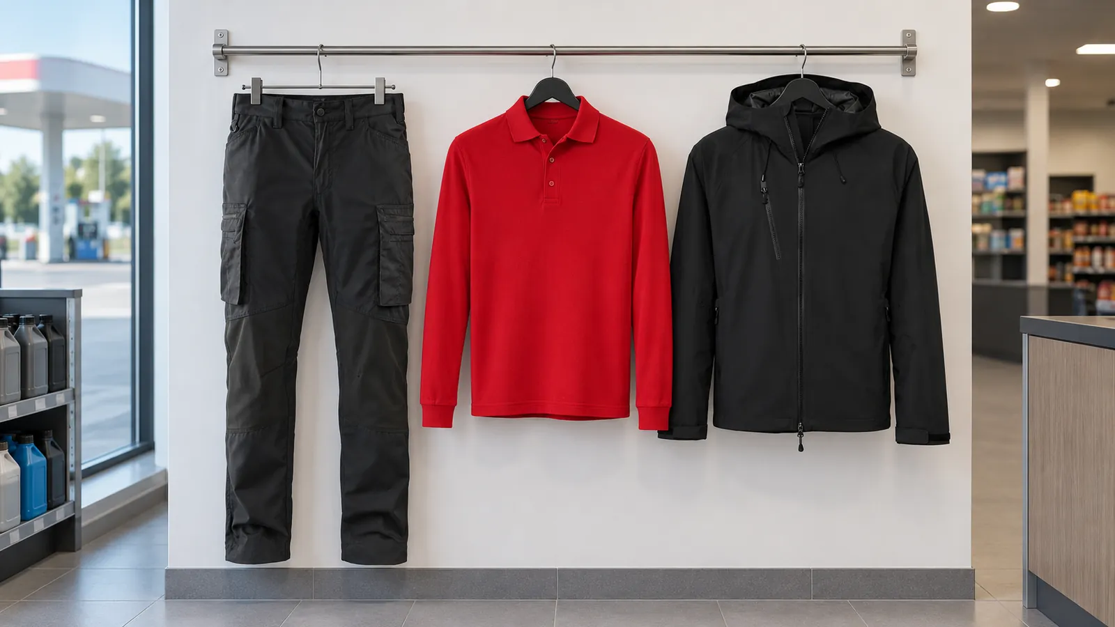 Herrenausstattung: Service Arbeitshose Stretch 1459, Longsleeve-Poloshirt MIKRALINAR®, High-Activejacke ECO.