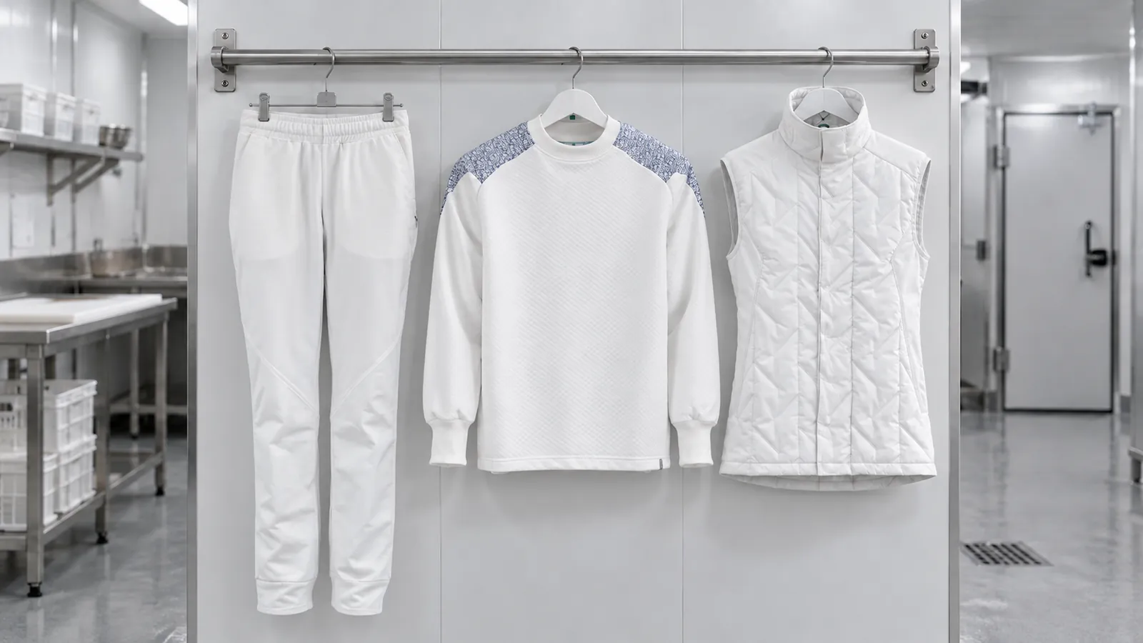 Damenausstattung: Hose Food & Care, Sweatshirt Food & Care, Thermoweste Food & Care.