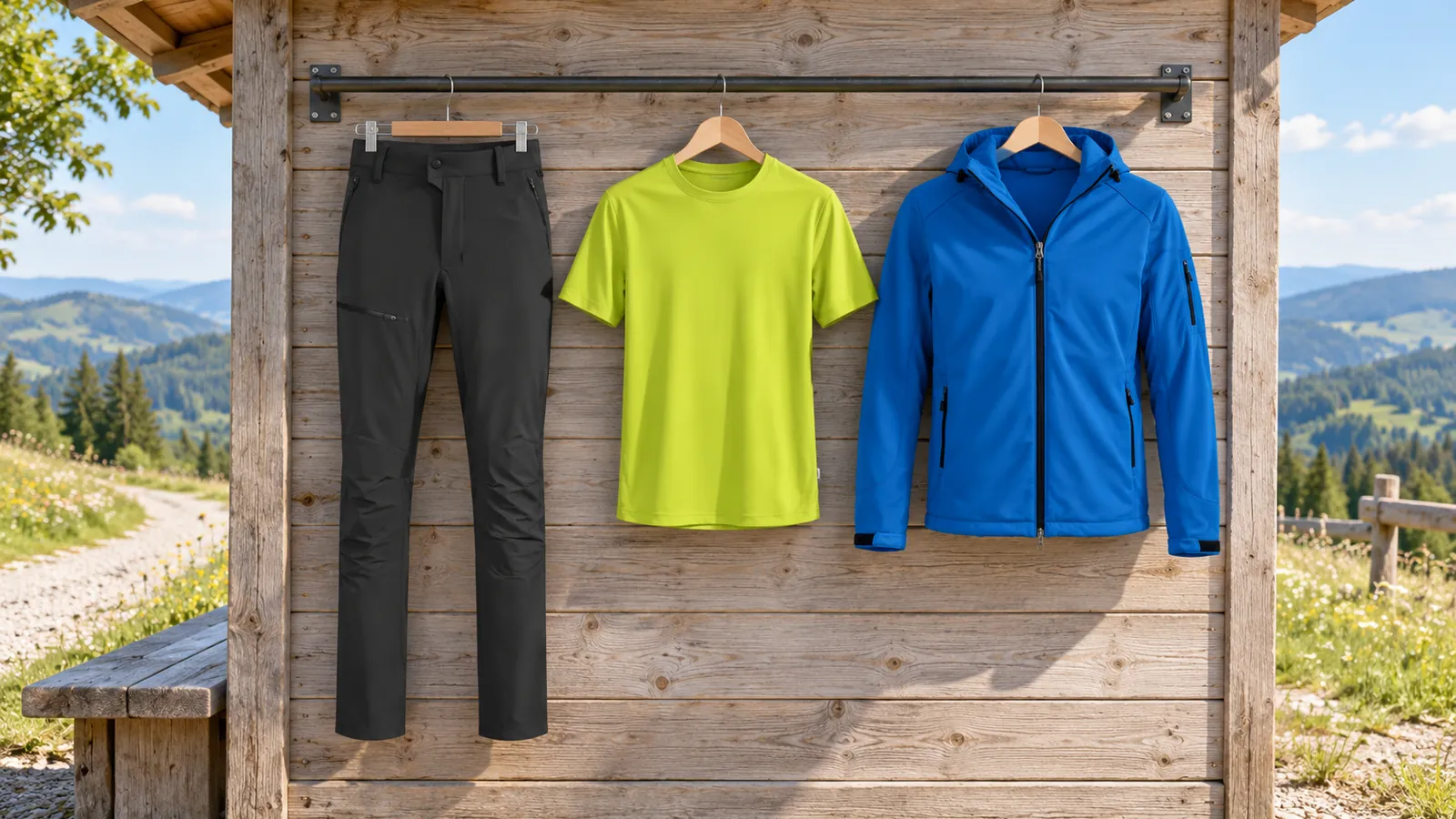 Herrenausstattung: Funktionshose X-Stretch, T-Shirt COOLMAX® ECO, Softshelljacke.