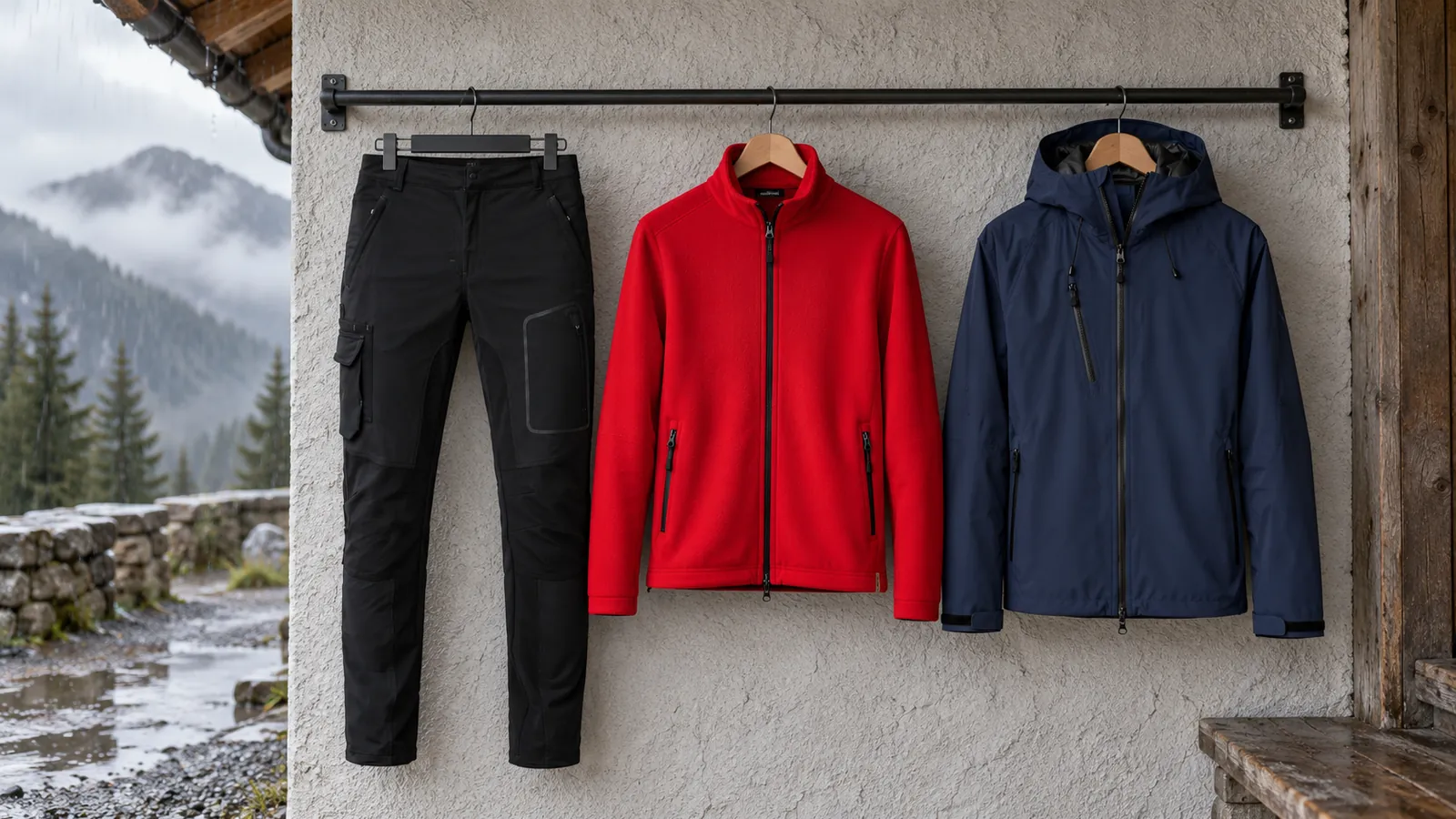 Herrenausstattung: Activehose, Fleecejacke ECO, High-Activejacke ECO.