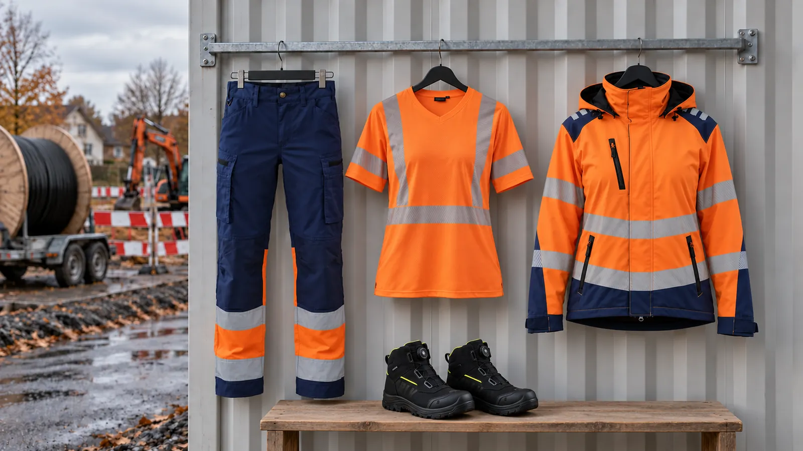Damenausstattung: Damen High Vis Arbeitshose mit Stretch 7161, Damen High Vis UV T-Shirt 3336, Damen High Vis Softshell Winterjacke 4401, STORM Sicherheitsstiefel S7S Wasserdicht 2478.