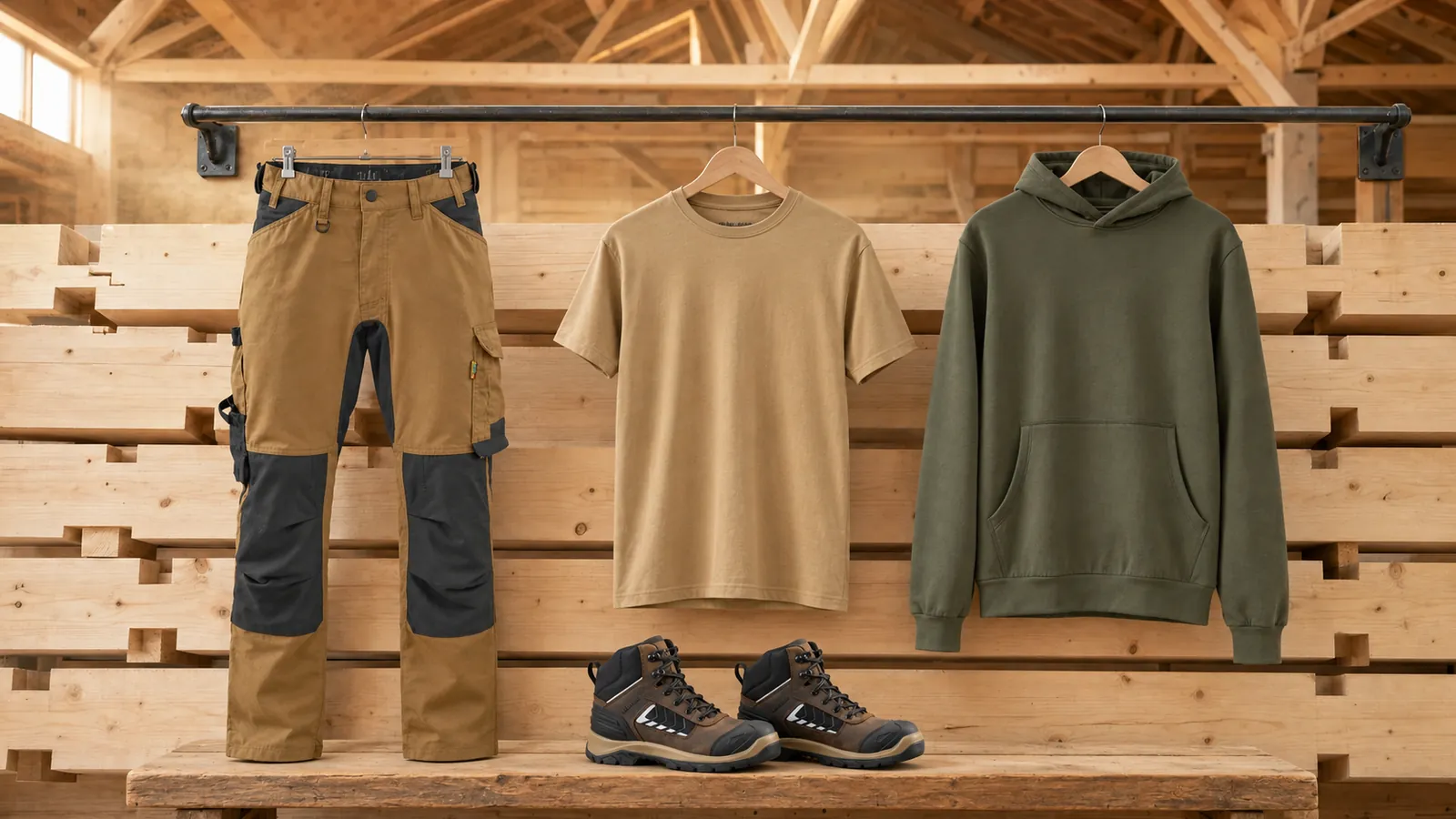 Herrenausstattung: Handwerker Arbeitshose mit Stretch 1751, T-Shirt 3525, Kapuzenpullover 3586, ELITE Sicherheitsstiefel S3S 2452.
