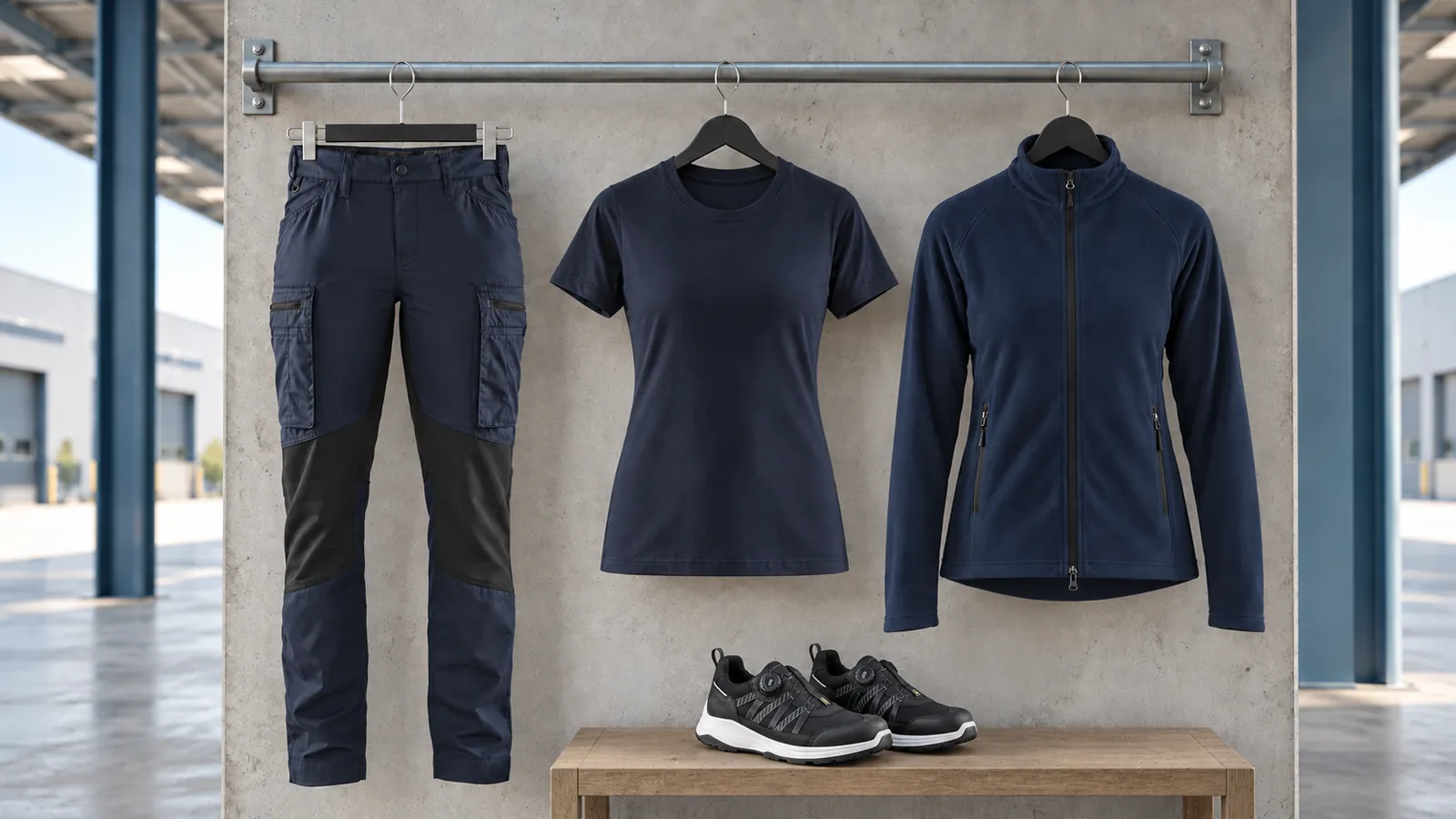 Damenausstattung: Damen Service Arbeitshose mit Stretch 7159, Damen T-Shirt 3334, Damen Microfleece Jacke 4722, SPRINTER Sicherheitsschuh S1PS 2414.
