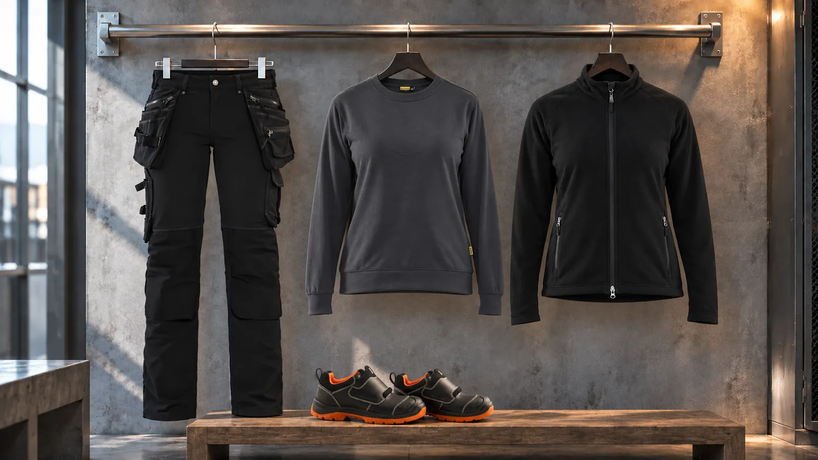 Damenausstattung: Damen Handwerker Arbeitshose 4-Wege-Stretch 7198, Damen Sweatshirt 3405, Damen Microfleece Jacke 4722, ELITE Sicherheitsschuh S3L 2483.