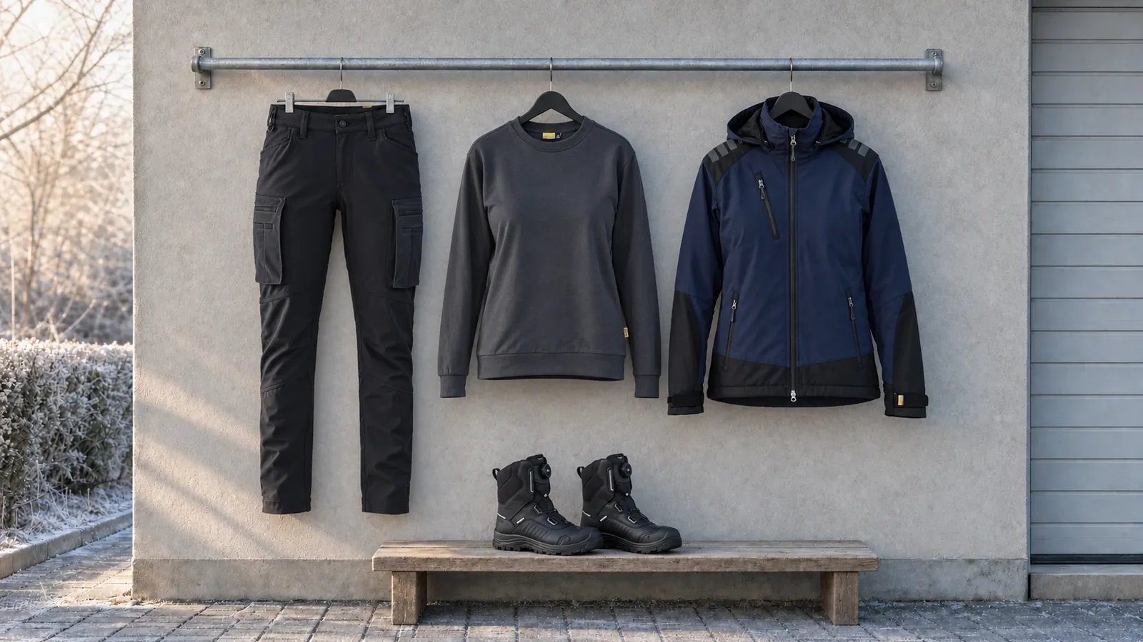 Damenausstattung: Damen Service Softshell Winterhose 7177, Damen Sweatshirt 3405, Damen Softshell Winterjacke 4751, STORM Winterstiefel S7S Wasserdicht 2493.