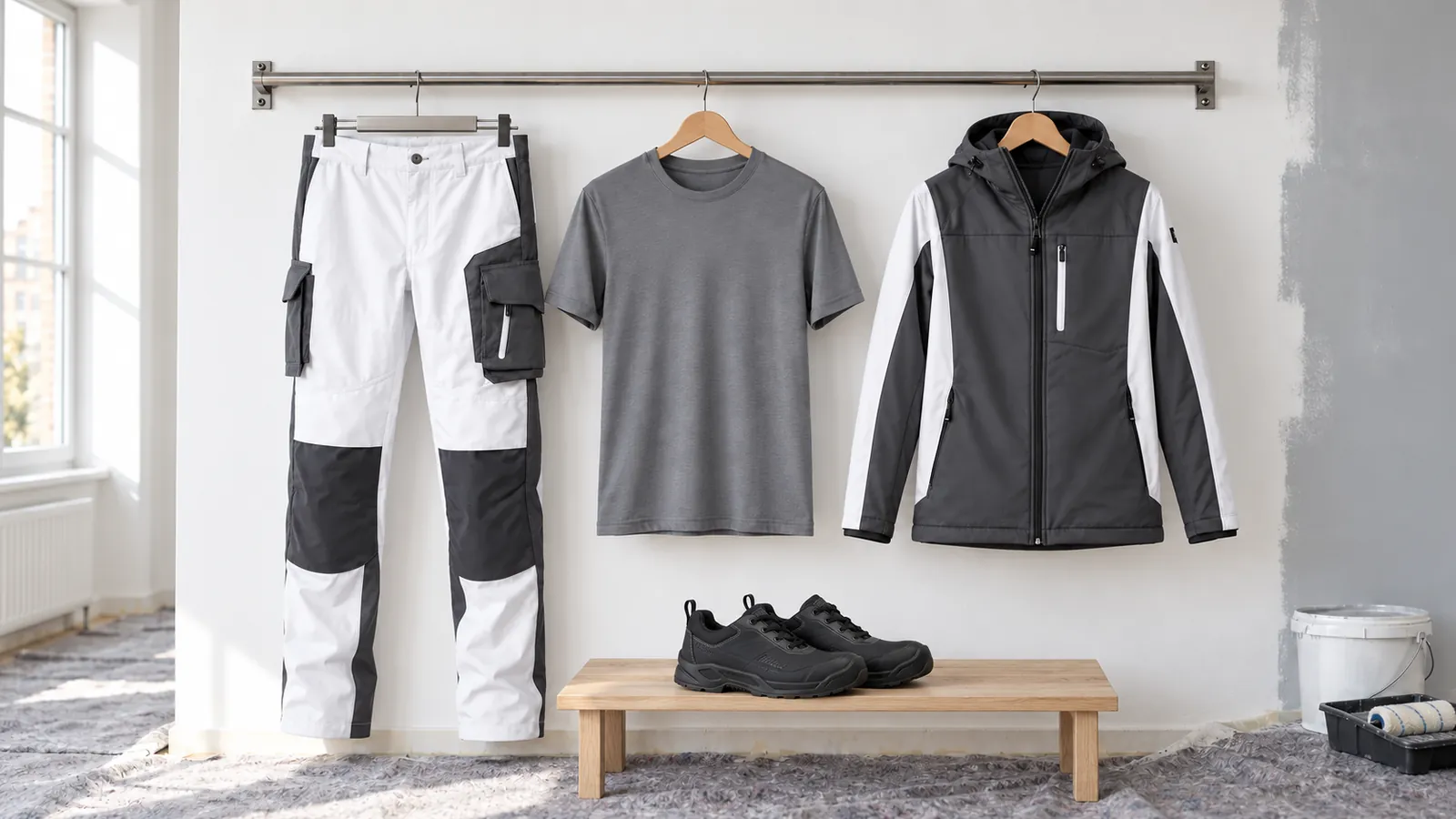 Herrenausstattung: Florian — Arbeitshose, Konstantin — T-Shirt, Jannik — Softshelljacke, TITAN Sicherheitsschuh S3L 2372.