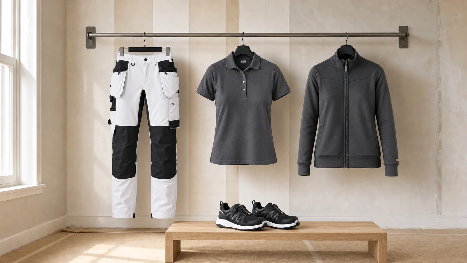 Damenausstattung: Damen Malerhose Stretch 7232, Damen Poloshirt 3390, Damen Sweatjacke 3372, SPRINTER Sicherheitsschuh S1PS 2414.