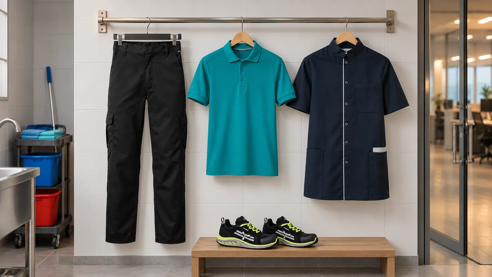 Herrenausstattung: Leichte Combat Bundhose, Kurzarm-Polohemd, Herrenkittel aus Baumwollpolyester mit Druckknöpfen, X-Mercury.