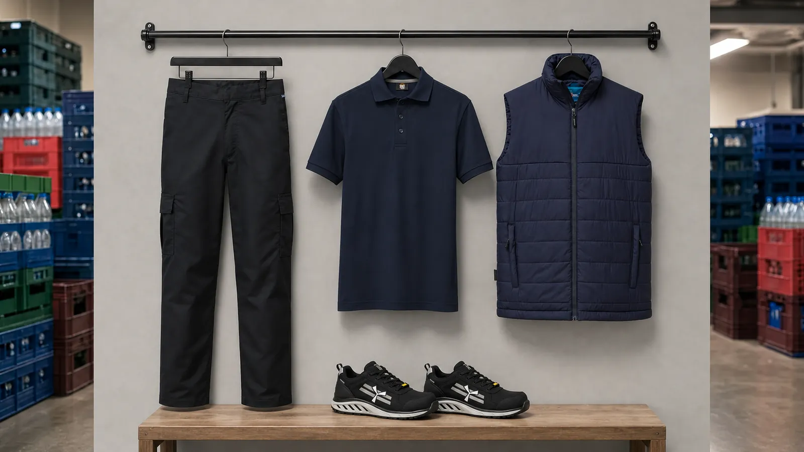 Herrenausstattung: Leichte Combat Bundhose, Kurzarm-Polohemd, Professional gefütterte Steppweste, X-Moon.