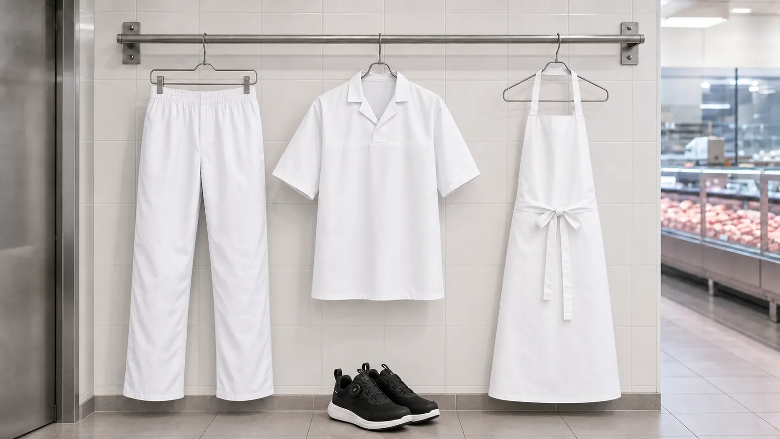 Damenausstattung: Bäckerbundhose, Baker's Hemd ohne Tasche S/S, Schürze aus mischgewebe ohne Tasche, BREEZE Damen Arbeitsschuh O6 wasserdicht 2284.