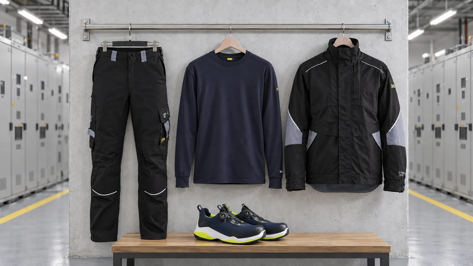 Herrenausstattung: Flammschutz Arbeitshose 1561, Flammschutz Langarmshirt Inhärent 3483, Flammschutzjacke 4061, STRIKER Sicherheitsschuh S3S 2486.
