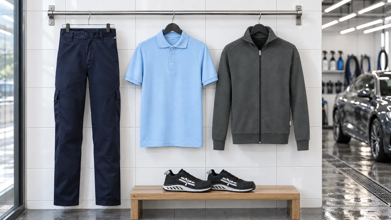 Herrenausstattung: Leichte Combat Bundhose, Kurzarm-Polohemd, Sweatjacke Premium, X-Mars.