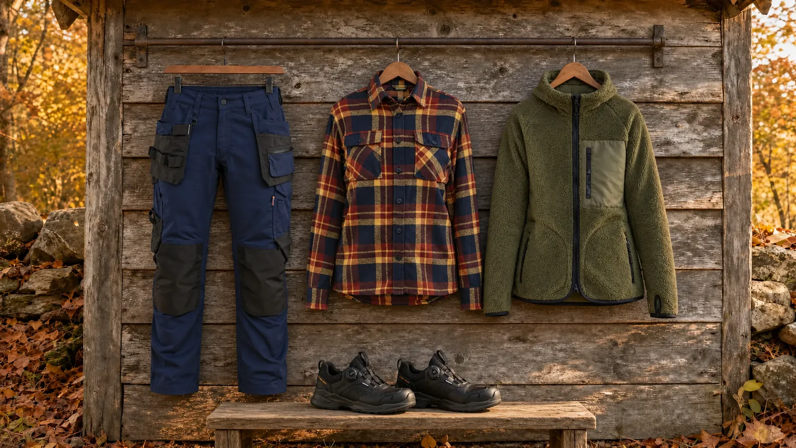Damenausstattung: Damen Handwerker Arbeitshose mit Stretch 7132, Damen Flanellhemd 3218, Damen Pile Jacke 4727, EPIC Sicherheitsschuh Wasserdicht S7S 2293.