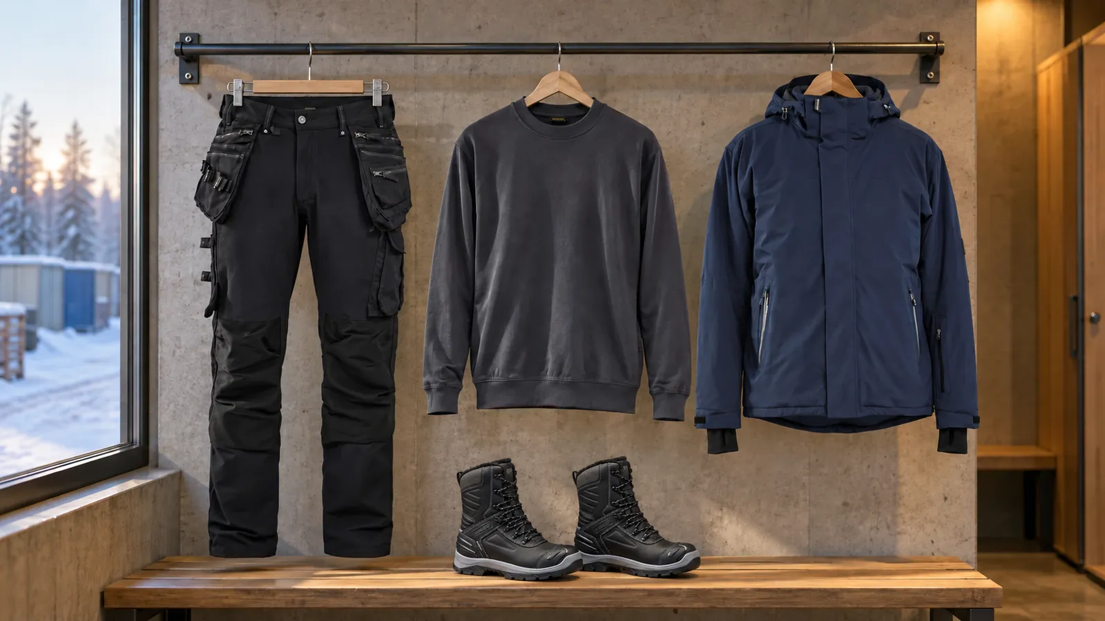Herrenausstattung: Handwerker Arbeitshose 4-Wege-Stretch X1900 1998, Sweatshirt 3340, STRIKER Winterjacke Stretch 4991, ELITE Winterstiefel S3 Wasserdicht 2456.