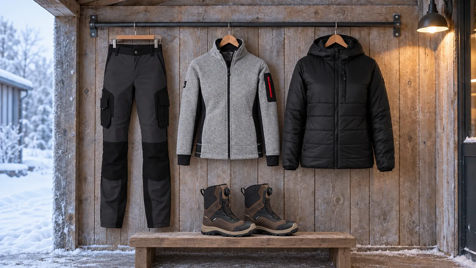 Damenausstattung: Annette — Arbeitshose Damen, Marieke — Fleecejacke, Jacky — Primaloft Isolationsjacke Damen, STORM Winterstiefel S7S Wasserdicht 2493.