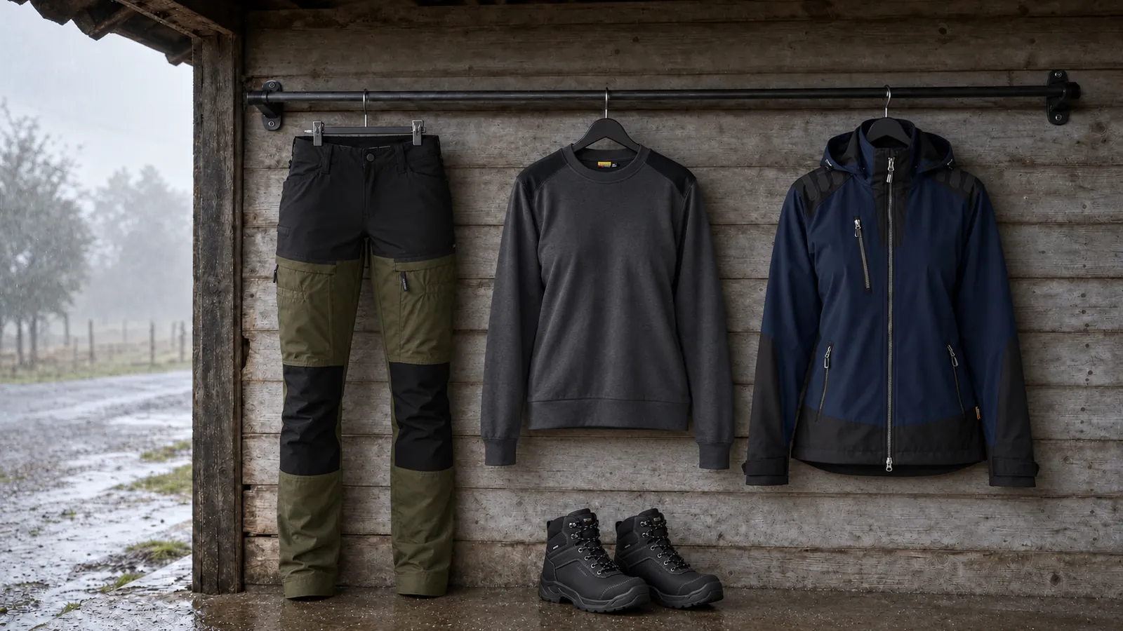 Damenausstattung: Damen Service Arbeitshose mit Stretch 7166, Damen Sweatshirt 3408, Damen Softshell Jacke 4719, TITAN Sicherheitsschuh S7L wasserdicht 2386.