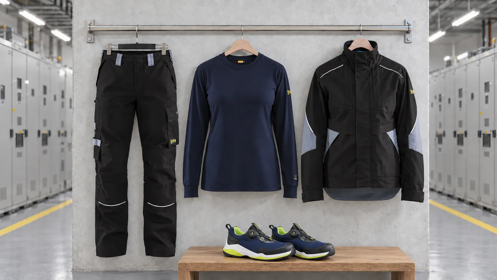 Damenausstattung: Damen Flammschutz Arbeitshose 7173, Damen Flammschutz Langarmshirt Inhärent 3467, Damen Flammschutz Jacke 4071, STRIKER Sicherheitsschuh S3S 2486.