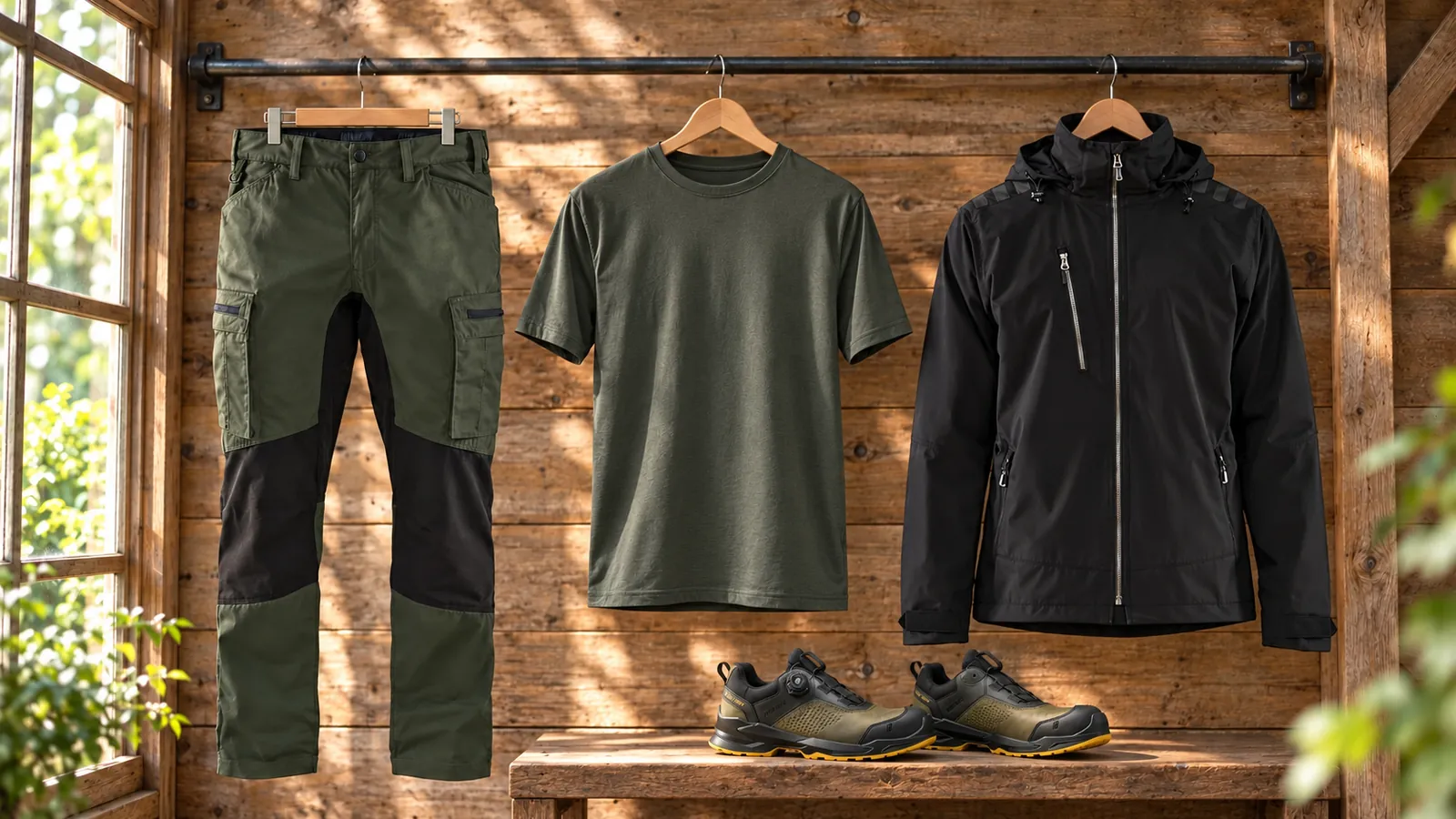 Herrenausstattung: Service Arbeitshose Stretch 1459, T-Shirt 3525, Softshell Jacke 4749, EPIC Sicherheitsschuh S3S 2295.