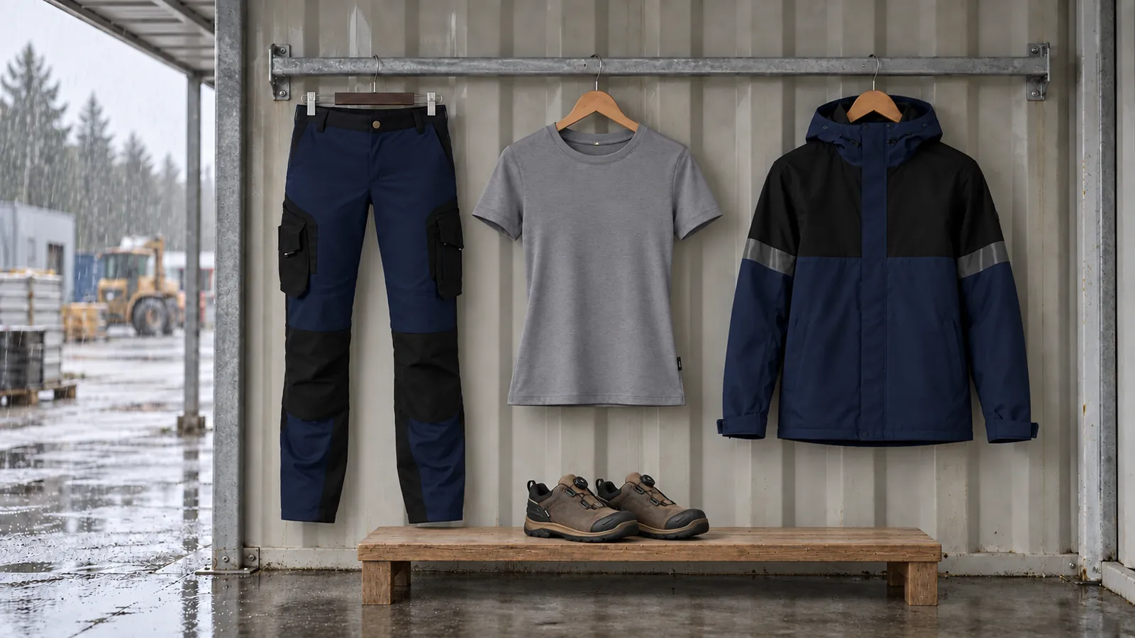 Damenausstattung: Annette — Arbeitshose Damen, Melanie — T-Shirt, Luca — Jacke, ELITE Sicherheitsschuh S7S Wasserdicht 2454.