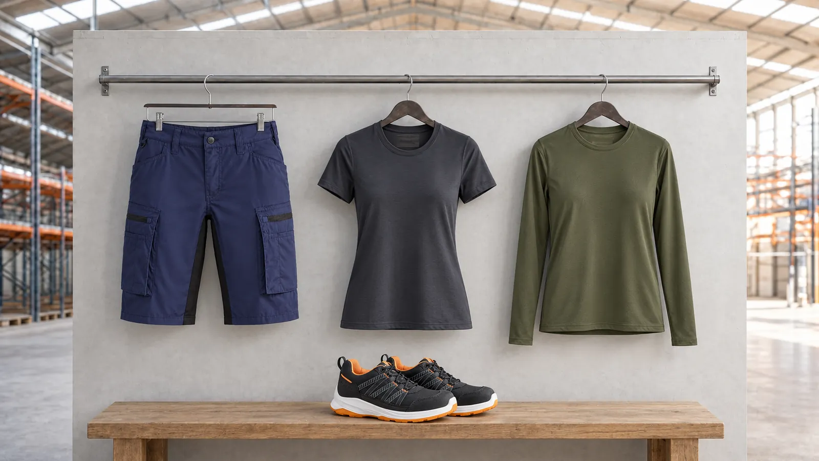 Damenausstattung: Damen Service Shorts Stretch 7149, Damen T-Shirt 3334, Damen UV Funktions Langarmshirt 3427, SPRINTER Sicherheitsschuh S1PS 2402.
