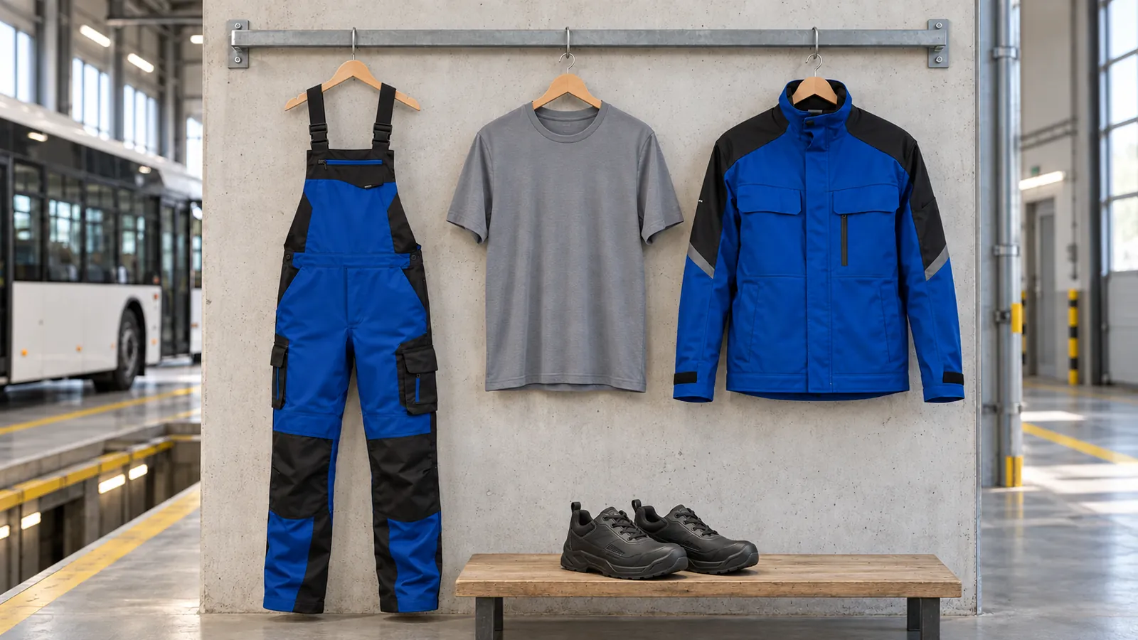 Herrenausstattung: Pascal — Latzhose, Konstantin — T-Shirt, Frank — Arbeitsjacke, TITAN Sicherheitsschuh S3L 2372.