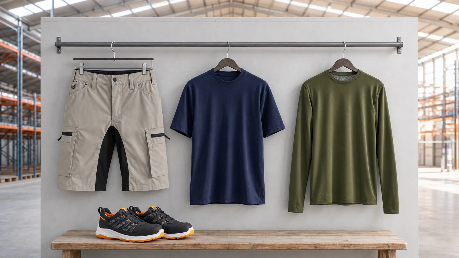 Herrenausstattung: Service Shorts Stretch 1449, Industrie T-Shirt Pro 3535, UV Funktions Langarmshirt 3423, SPRINTER Sicherheitsschuh S1PS 2402.