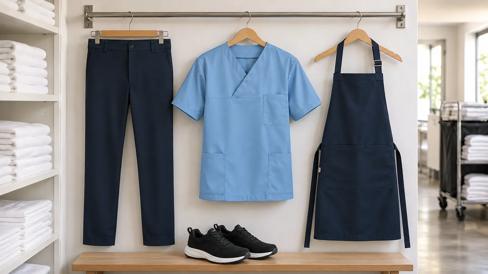 Herrenausstattung: Unisex-Hose ohne Taschen, Kurzärmlige Unisex-Tunika aus Baumwollpolyester, Maison, PILOT Herren Arbeitsschuh O1 2424.